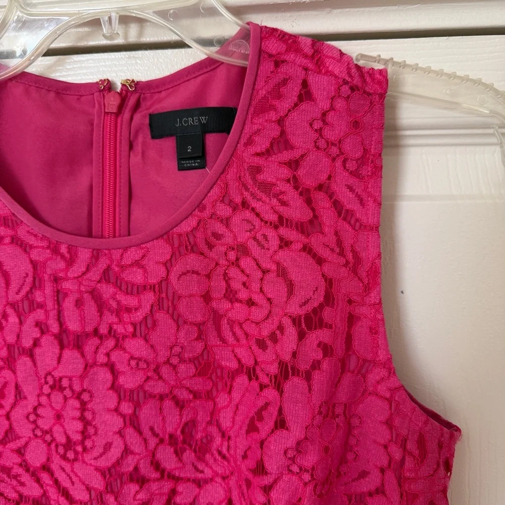 NWT J. Crew Peplum Lace Blouse Size 2 Bright Pink